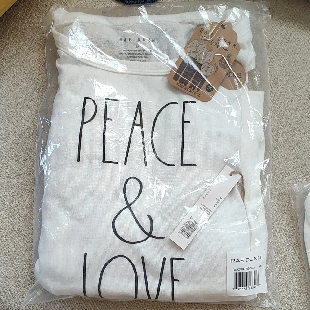 New Rae Dunn Peace and Love Pajama Set